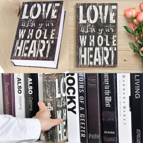 Seif secret tip carte Pufo cu cheie pentru blocare, model Love with whole Heart, 24 x 15 cm
