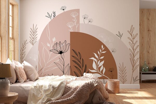 Fototapet Design grafic de flori și frunze, Fototapet acuarelă, Fototapet populare, w02933 - Tapeko.ro