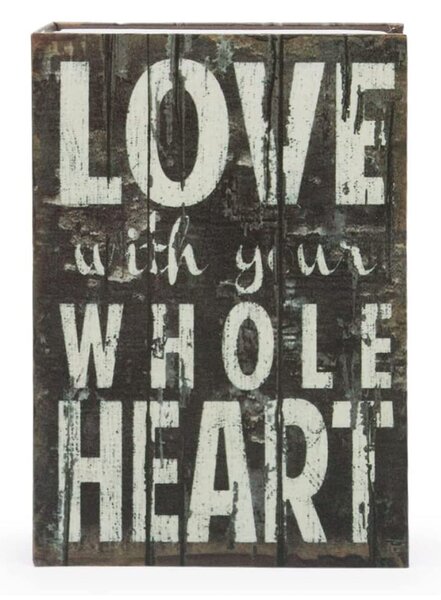 Seif secret tip carte Pufo cu cheie pentru blocare, model Love with whole Heart, 18 x 12 cm