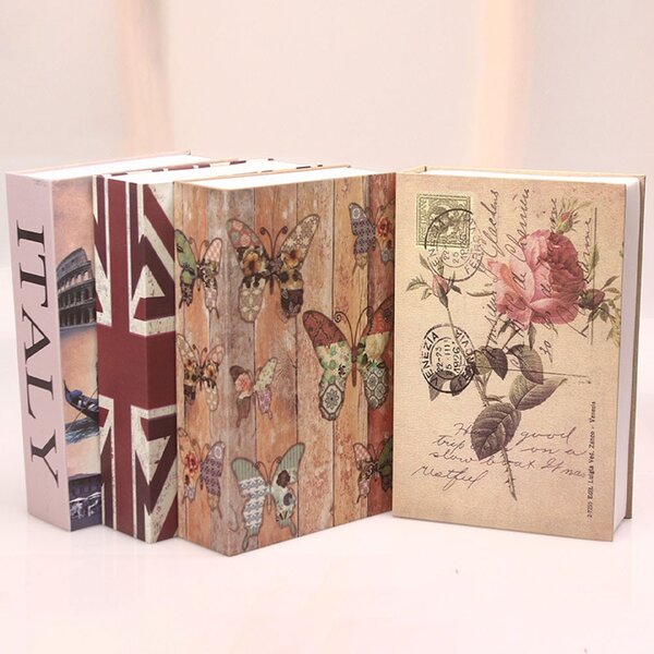 Seif secret tip carte Pufo cu cheie pentru blocare, model Colorful butterflies, 24 x 15 cm