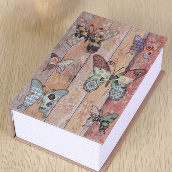 Seif secret tip carte Pufo cu cheie pentru blocare, model Colorful butterflies, 24 x 15 cm