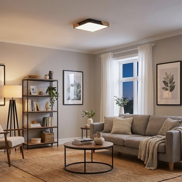 Brilagi - Corp de iluminat LED PILANA dimerizabil, 48W/230V, stejar/negru, 42x42 cm + telecomandă