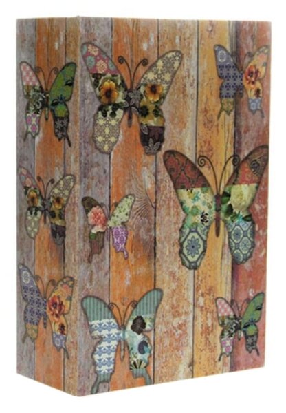 Seif secret tip carte Pufo cu cheie pentru blocare, model Colorful butterflies, 24 x 15 cm