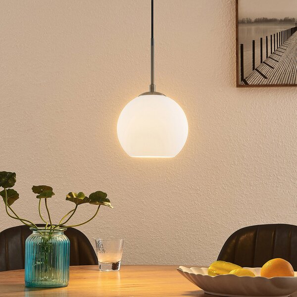 Lindby Jurian lampă suspendată 1 bec, nichel/opal, reglabil, Alb, Camera de zi / sufragerie, Sticlă, Modern
