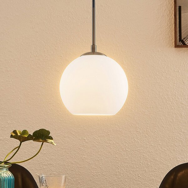 Lindby Jurian lampă suspendată 1 bec, nichel/opal, reglabil, Alb, Camera de zi / sufragerie, Sticlă, Modern
