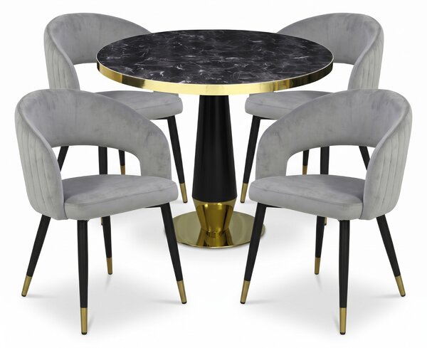Set Masă Berlin Gold Negru cu 4 Scaune Monaco Gri