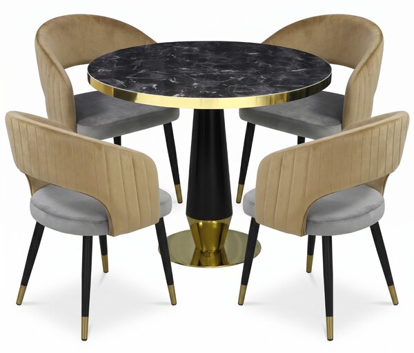 Set Masă Berlin Gold Negru cu 4 Scaune Monaco Gri Bej