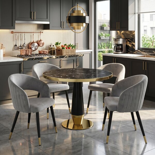 Set Masă Berlin Gold Negru cu 4 Scaune Monaco Gri