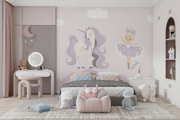 Fototapet Unicorn și o balerină, Fototapet unicorni, Fototapet populare, w02965v1 - Tapeko.ro
