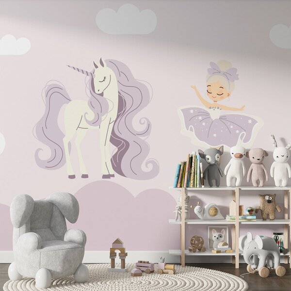 Fototapet Unicorn și o balerină, Fototapet unicorni, Fototapet populare, w02965v1 - Tapeko.ro