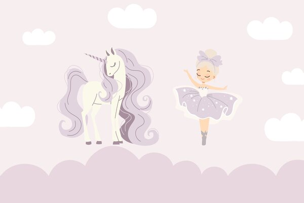 Fototapet Unicorn și o balerină, Fototapet unicorni, Fototapet populare, w02965v1 - Tapeko.ro