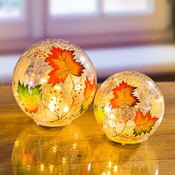 ASTOREO Glob din sticla cu LED "Frunze de toamna"