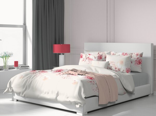 ASTOREO Asternut de pat din bumbac Tanea - alb/roz - Mărimea 220x200cm + 2x 70x90cm