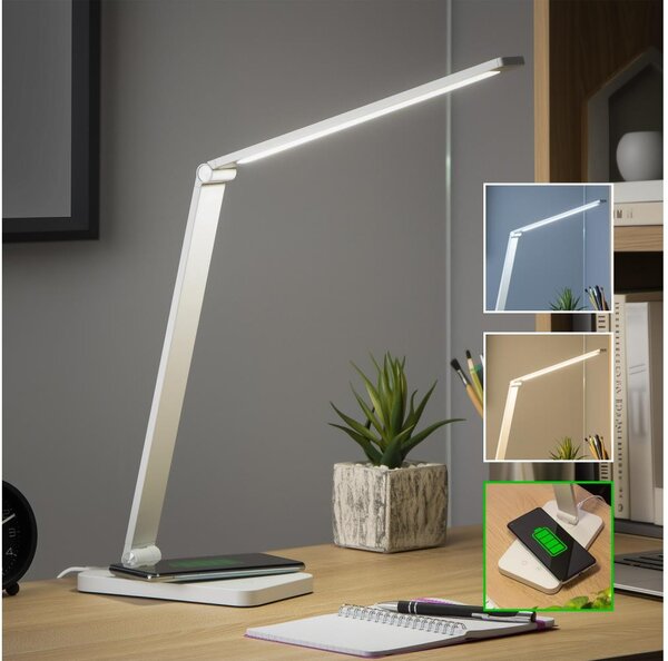 BRILAGI - Lampă de masă LED reglabilă, cu control tactil și încărcare wireless Qi, LED/7W/5V, 3000/4000/6000K, albă