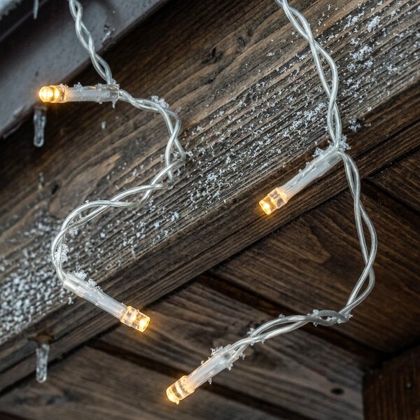 BRILAGI - Instalație luminoasă LED de exterior pentru Crăciun, 800 LED/8 funcții, 43 m, IP44, alb cald, cu țurțuri