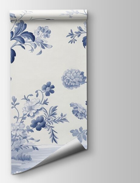 Fototapet Design floral albastru și alb, Fototapet flori, Fototapet populare, w02977 - Tapeko.ro