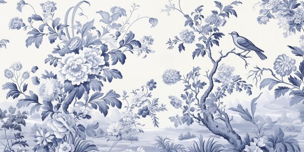 Fototapet Design floral albastru și alb, Fototapet flori, Fototapet populare, w02977 - Tapeko.ro