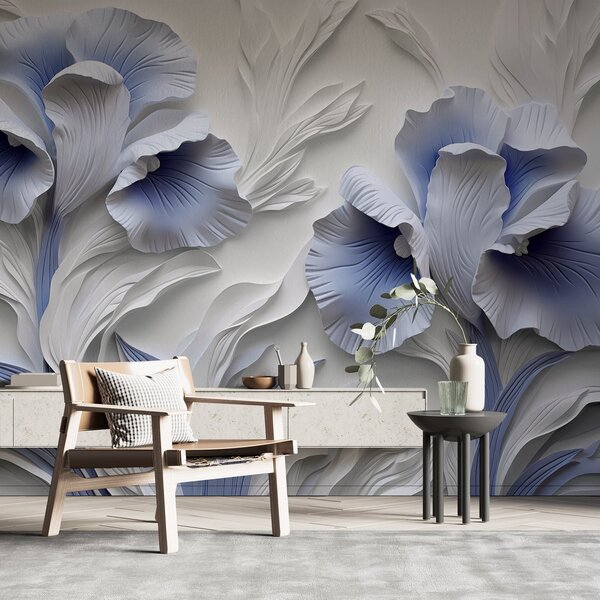 Fototapet Flori de hârtie albe și albastre, Fototapet flori mari, Fototapet populare, w02983 - Tapeko.ro
