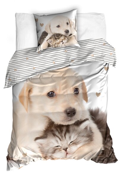 ASTOREO Lenjerie de pat Labrador cu pisicuta - bej, imprimeu - Mărimea single 140x200+70x90 cm