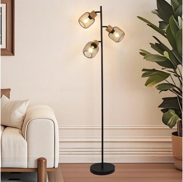Brilagi - Lampă de podea BASKLITE 3xE27/15W/230V lemn/negru