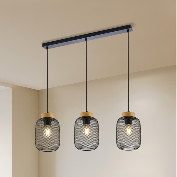 Brilagi - Lustră suspendată pe cablu BASKLITE 3xE27/15W/230V lemn/negru