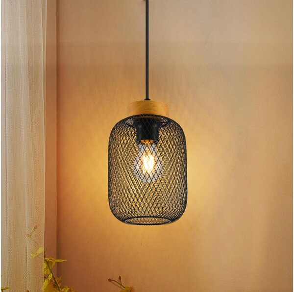 Brilagi - Lustră suspendată pe cablu BASKLITE 1xE27/15W/230V, lemn/negru