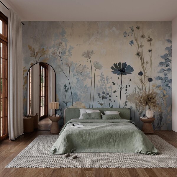 Fototapet Un design botanic elegant, în nuanțe delicate, Fototapet acuarelă, Fototapet populare, w03022 - Tapeko.ro