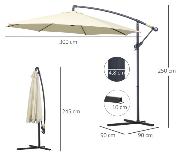 Outsunny Umbrelă de Soare Excentrică cu Bază în Cruce Inclusă, din Metal și Poliester, 3x2,5 m, Bej | Aosom Romania
