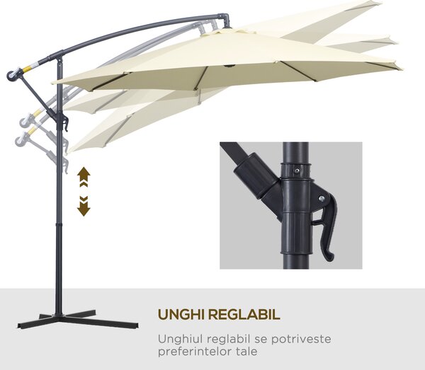 Outsunny Umbrelă de Soare Excentrică cu Bază în Cruce Inclusă, din Metal și Poliester, 3x2,5 m, Bej | Aosom Romania