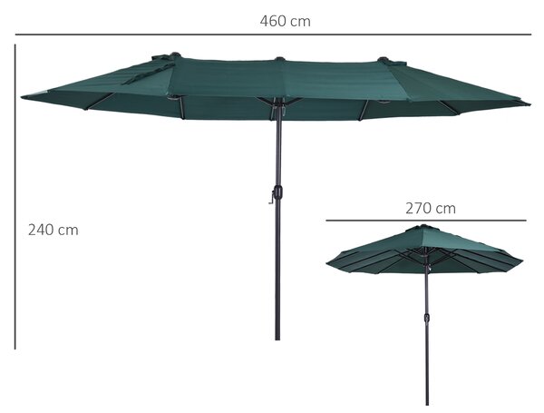 Outsunny Umbrelă Dublă de Grădină, Protecție UV, Manivelă pentru Deschidere, 460x270x240 cm, Verde | Aosom Romania