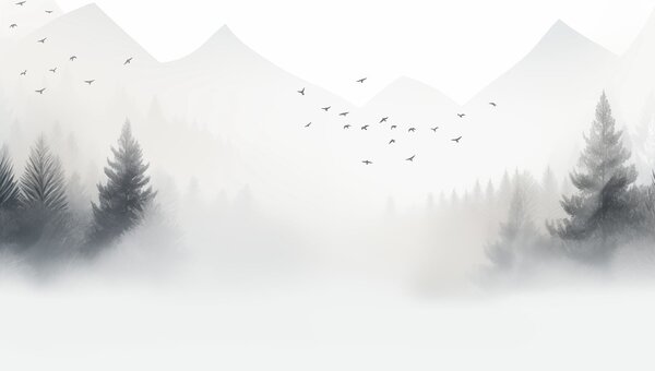 Fototapet Păsări zburând peste o pădure cețoasă, Fototapet natură, Fototapet populare, w08756 - Tapeko.ro