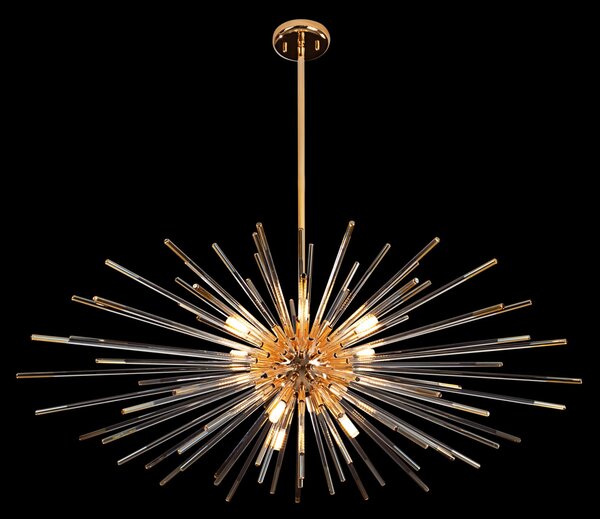Schuller Valencia Suspensie Evasion, 9 lumini, auriu, metal, sticlă, Ø 100 cm, Auriu / Alamă, Camera de zi / sufragerie, Metal