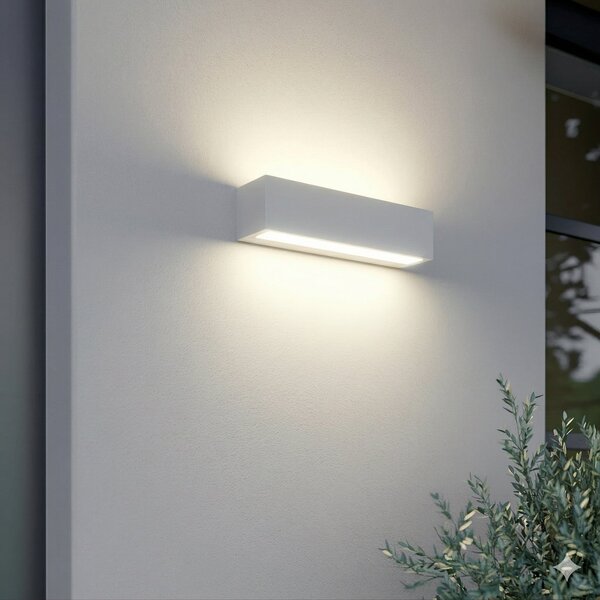 Lucande Lampa de perete pentru exterior cu LED Lengo, 25 cm, albă, lumină, Alb, Aluminiu, Modern