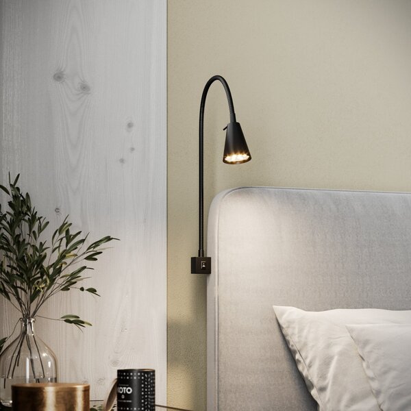 Briloner Aplică de perete LED Tuso, negru, montare pe pat, metal, Negru, dormitor, Metal, Modern