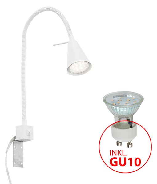Briloner Aplică de perete LED Tuso, alb, montare pe pat, metal, Alb, dormitor, Metal, Modern
