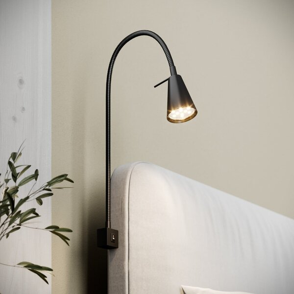 Briloner Aplică de perete LED Tuso, negru, montare pe pat, metal, Negru, dormitor, Metal, Modern