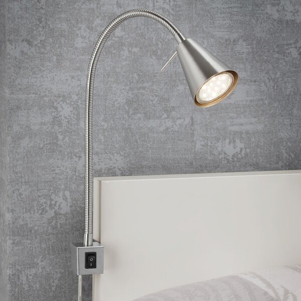 Briloner Aplică de perete LED Tuso, nichel, montare pe pat, metal, Gri, dormitor, Metal, Modern