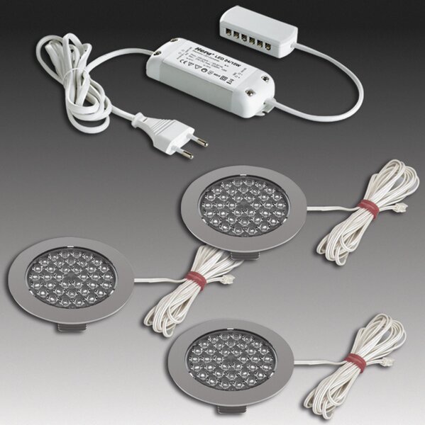 Hera R 68-LED Spot încastrat cu aspect inox, set de 5 bucăți, Metalic, Camera de zi / sufragerie, Plastic, Modern, Corpuri de iluminat încastrate rotunde