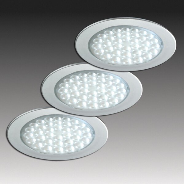 Hera R 68-LED Spot încastrat cu aspect inox, set de 3 bucăți, Metalic, Studiu / Birou, Plastic, Modern, Corpuri de iluminat încastrate rotunde