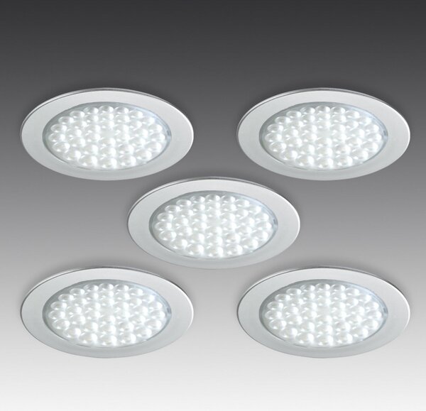 Hera R 68-LED Spot încastrat cu aspect inox, set de 5 bucăți, Metalic, Camera de zi / sufragerie, Plastic, Modern, Corpuri de iluminat încastrate rotunde