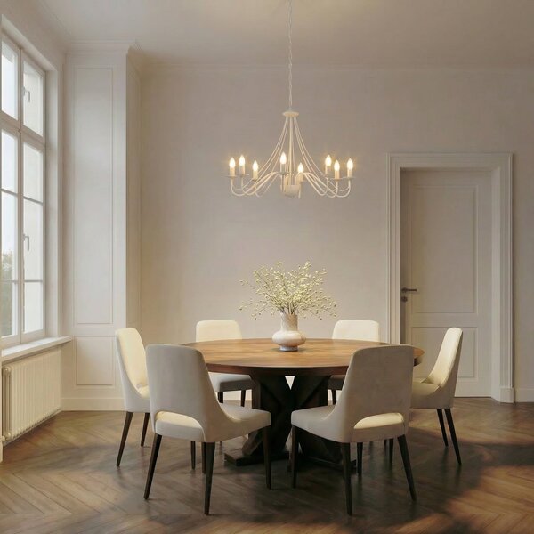 HELAM Candelabru Malbo, alb, metal, 8 becuri, E14, reglabil, Alb, Camera de zi / sufragerie, Metal, Modern