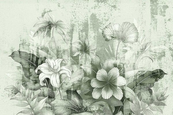 Fototapet Flora delicată pe fundal texturat, Fototapet acuarelă, Fototapet populare, w08767v3 - Tapeko.ro