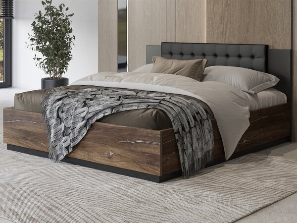 Pat matrimonial 160 cm Signat Typ 31 (Negru + Stejar flagstaff + fir argintiu). Promo -22%. 1107660