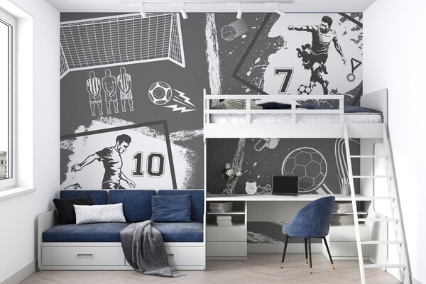 Fototapet Acțiune de fotbal în stil monocrom, Fototapet fotbal, Fototapet populare, w03122v1 - Tapeko.ro