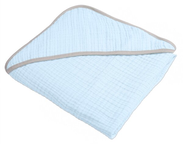 Prosop bebelus cu gluga din muselina patru straturi 80x80 cm Kidizi Light blue 100% bumbac delicat si absorbant