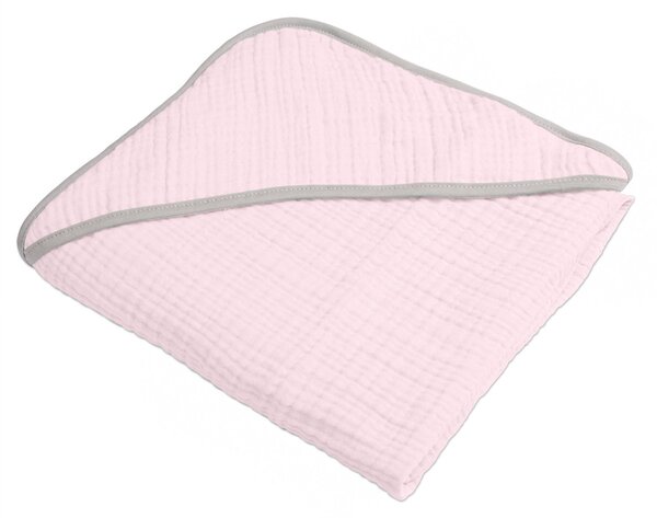 Prosop bebelus cu gluga din muselina patru straturi 80x80 cm Kidizi Light pink, 100% bumbac delicat si absorbant