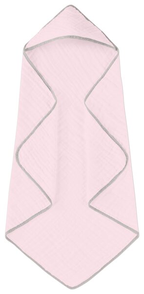 Prosop bebelus cu gluga din muselina patru straturi 80x80 cm Kidizi Light pink, 100% bumbac delicat si absorbant