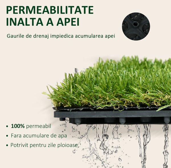 Outsunny Dale pentru Gradina cu Iarba Sintetica 30x30cm 10 Bucati, Gazon Artificial Realist, Densitate 6500 Verde