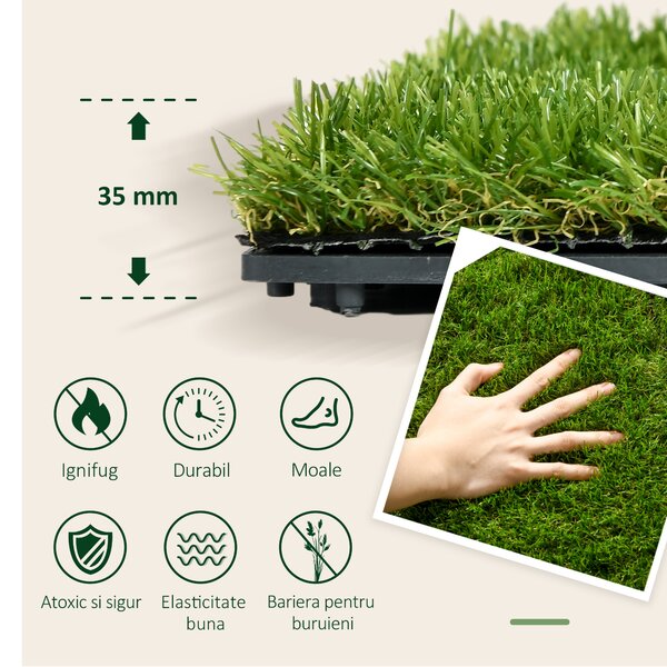 Outsunny Dale pentru Gradina cu Iarba Sintetica 30x30cm 10 Bucati, Gazon Artificial Realist, Densitate 6500 Verde
