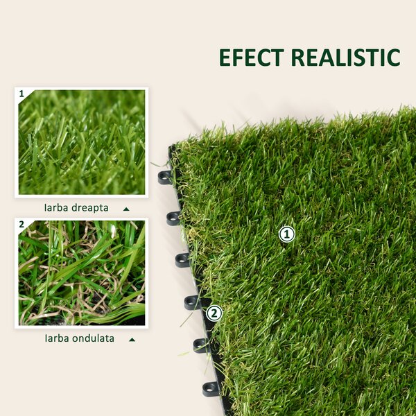 Outsunny Dale pentru Gradina cu Iarba Sintetica 30x30cm 10 Bucati, Gazon Artificial Realist, Densitate 6500 Verde